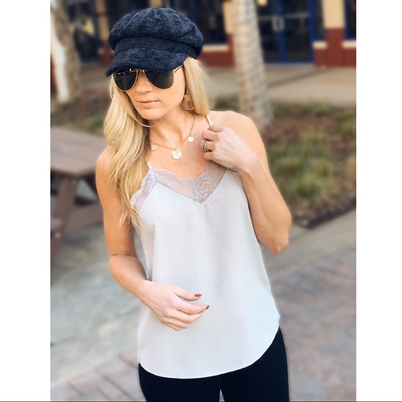 SLIP INTO THIS LACE CAMI SOLID TANK TOP-STONE - Picture 3 of 5